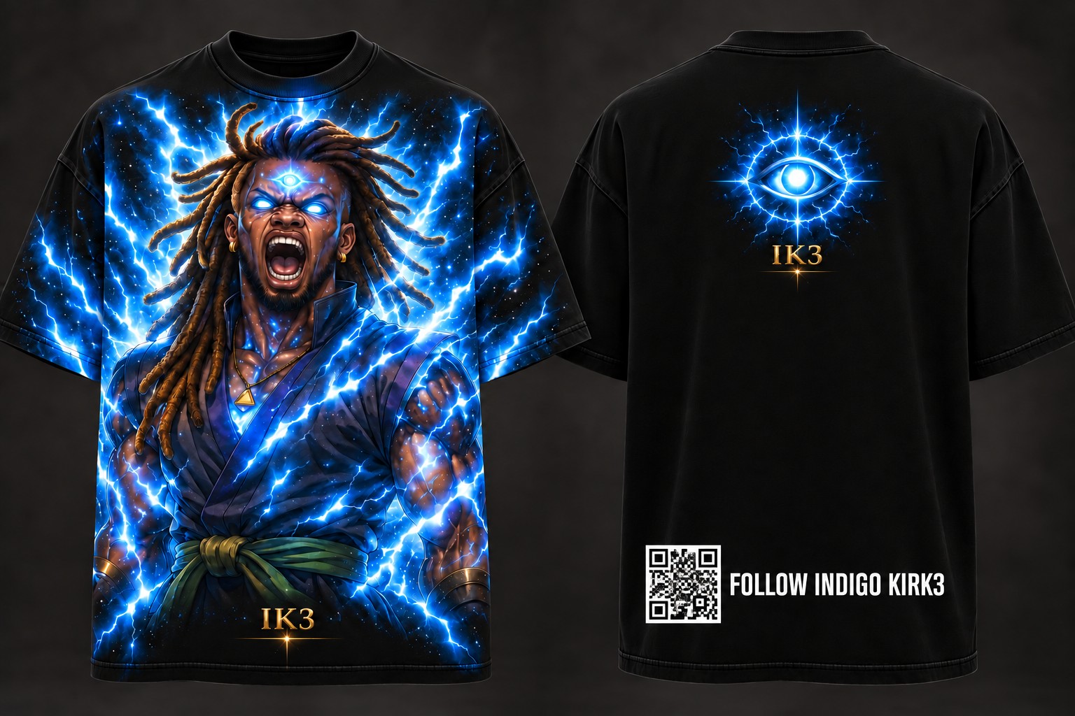 Black Rare Power shirt, front and back